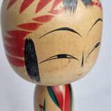 Vintage Japanese Kokeshi doll dated 1987, signed and numbered, floral decoration, 36 cm