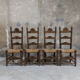 Set of 4 wooden and straw chairs