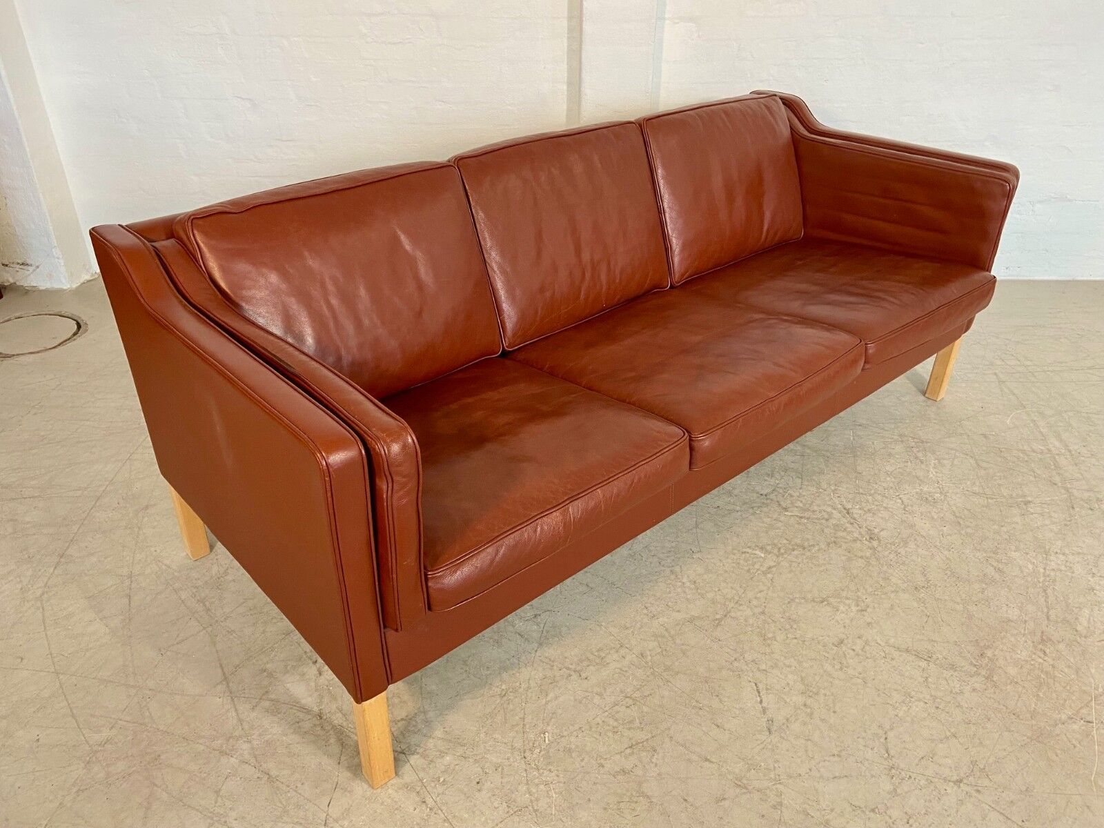 Vintage Danish mid-century Mogens Hansen 3-person cognac leather sofa