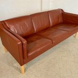 Vintage Danish mid-century Mogens Hansen 3-person cognac leather sofa