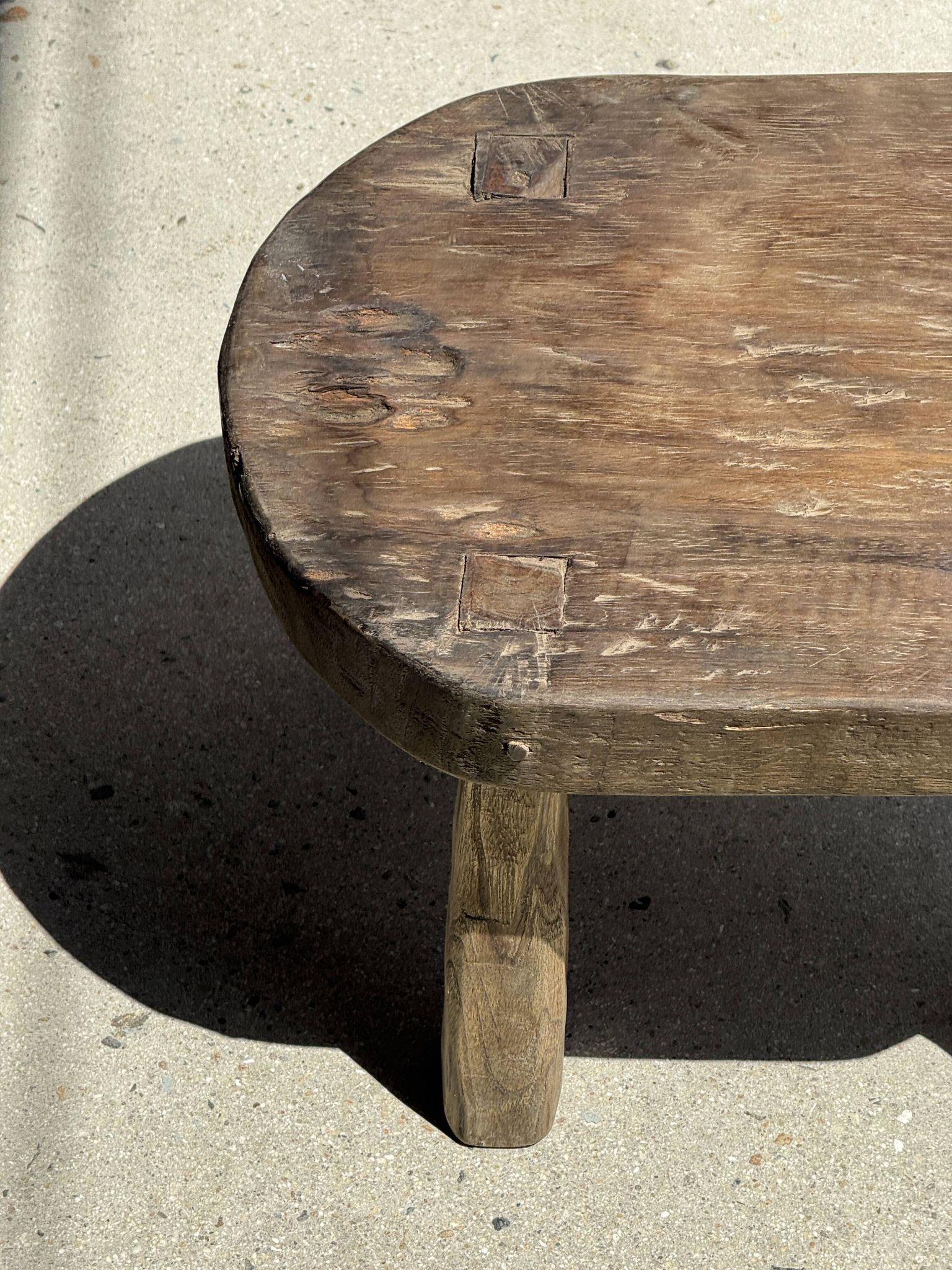 Small stool, oval solid teak accent stool wabi-sabi H26 47x33.