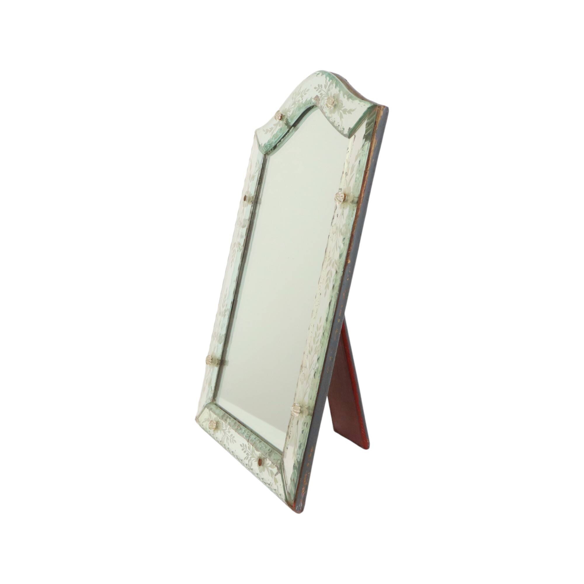 Antique Venetian Mirror Table Mirror Italian Etched ca 1900