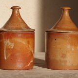 Lot de 5 pots avec son couvercle,  en grès vintage