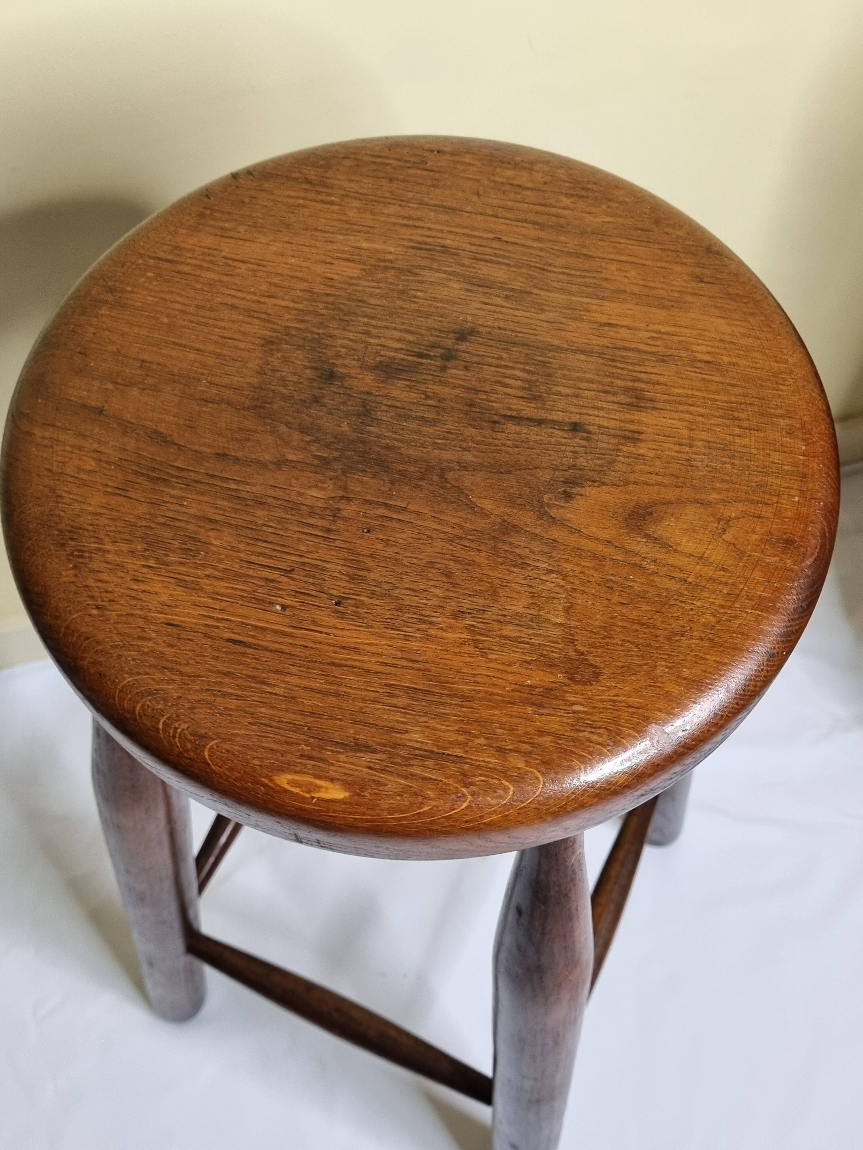 High stool in solid wood, Scandinavian style, 50s, 82 cm