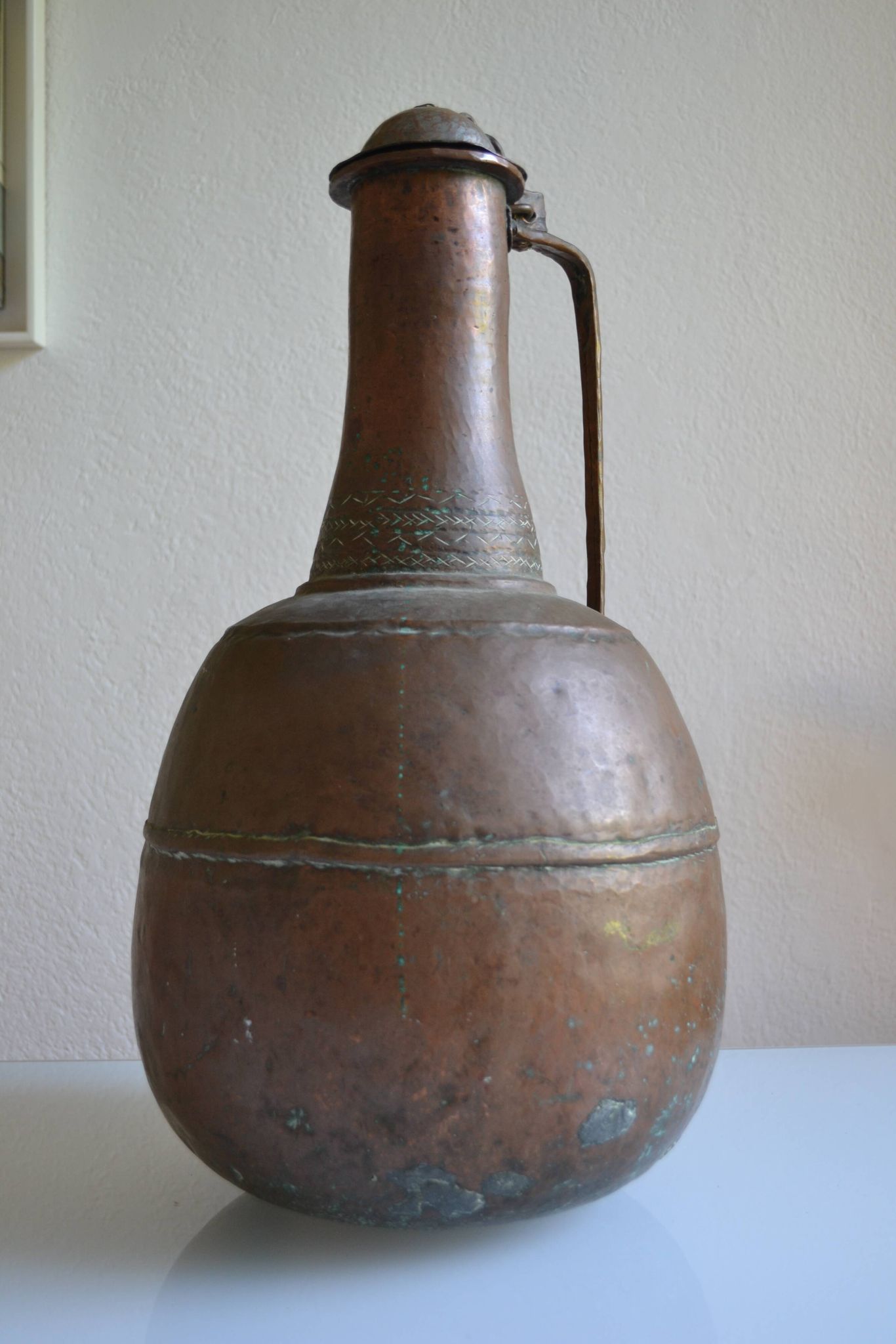 ancien grand coquemar en cuivre rouge