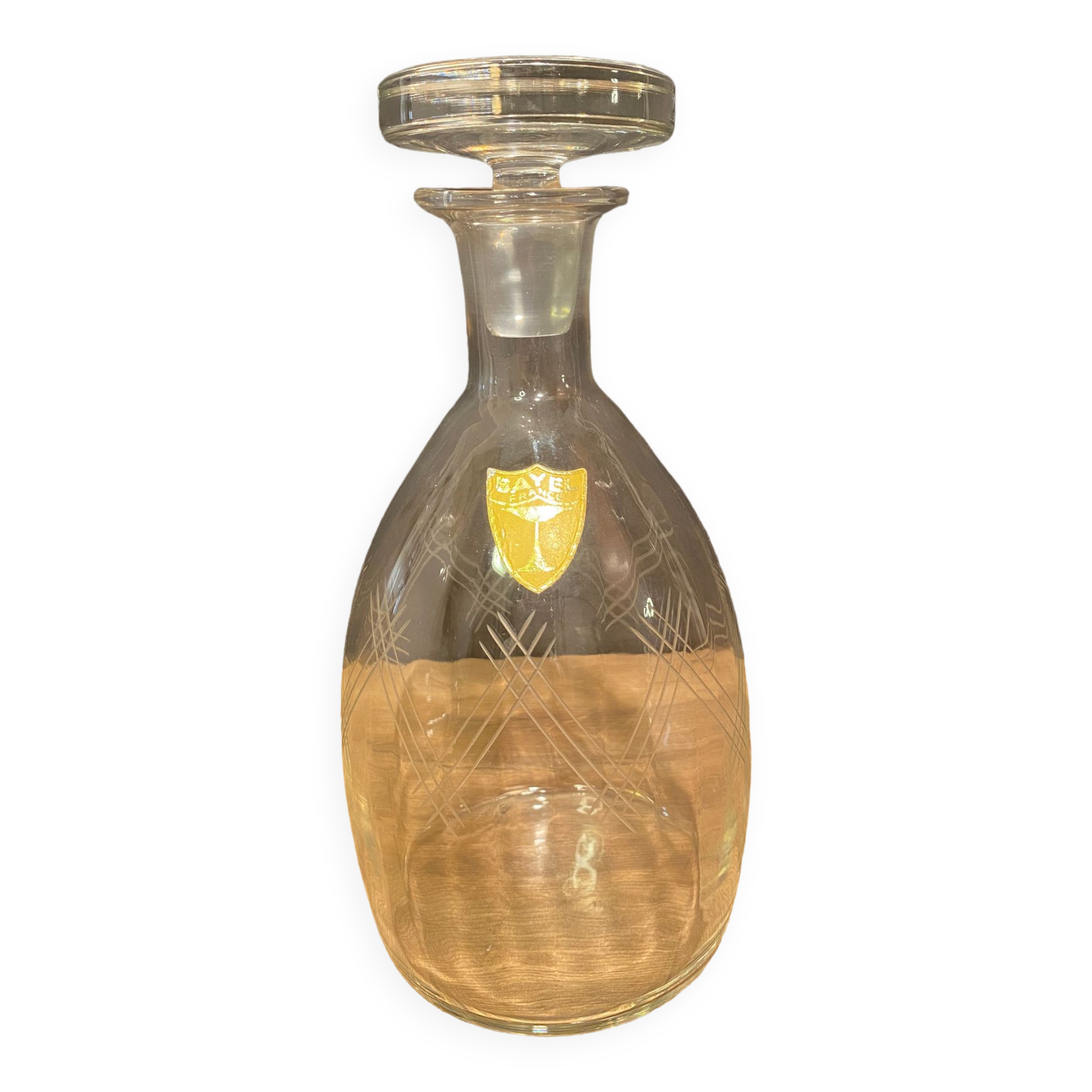 Mid-twentieth glass decanter with cut decoration signed Bayel