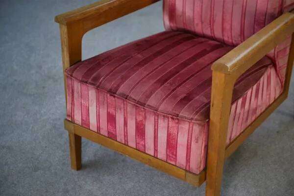 Fauteuil en chêne et velours 1940’s