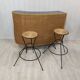 Vintage wicker bar and its two stools