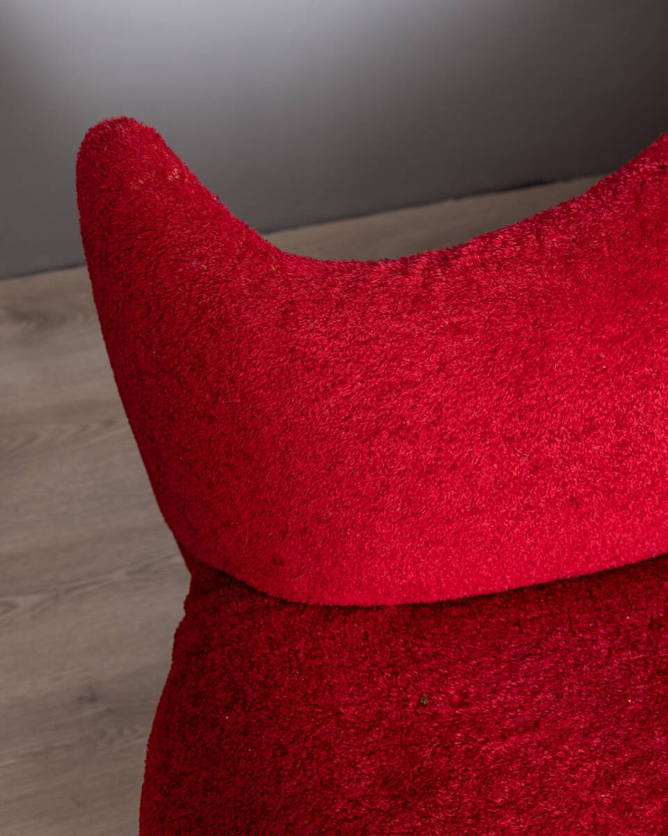 Large 1950s vintage curved sofa in red velvet italian design