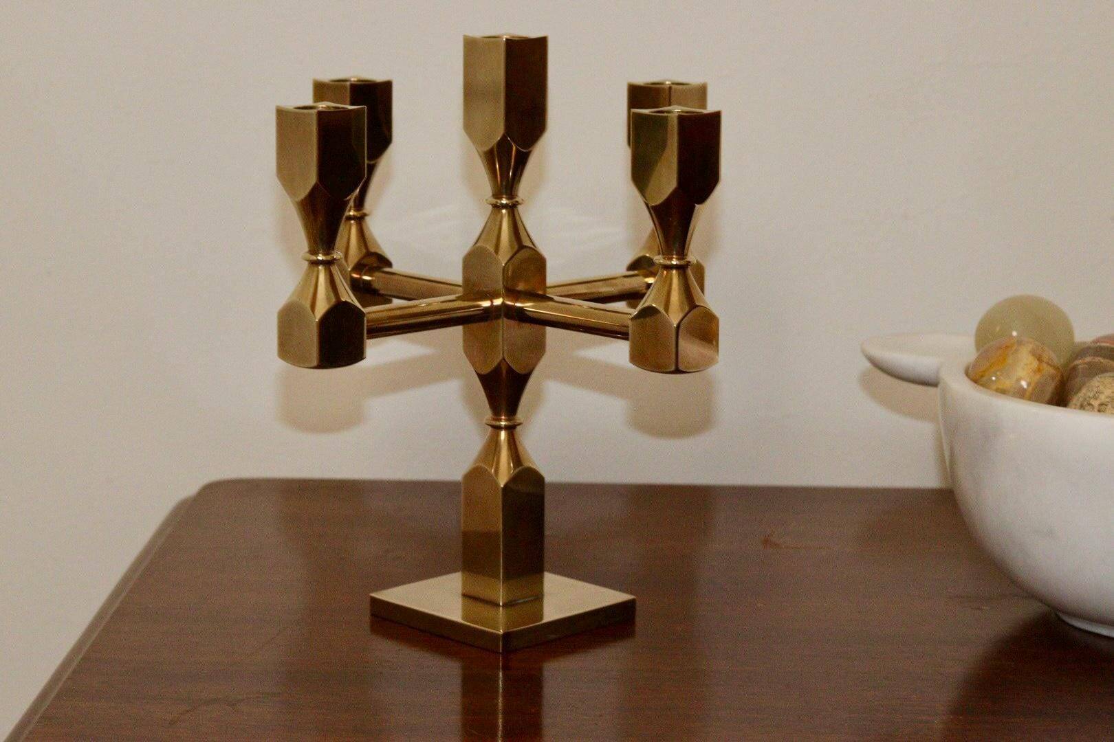 Five-arm Swedish brass candelabra by Gusum circa 1990
