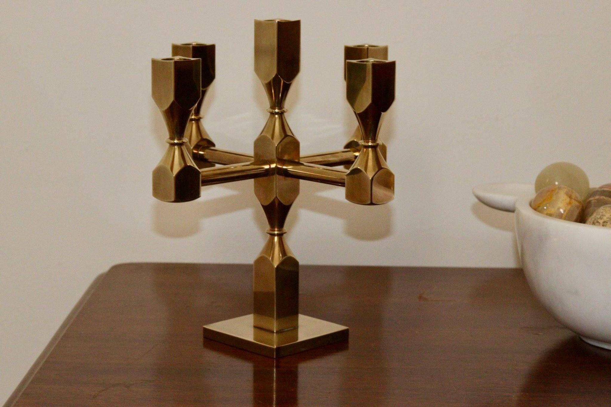 Five-arm Swedish brass candelabra by Gusum circa 1990