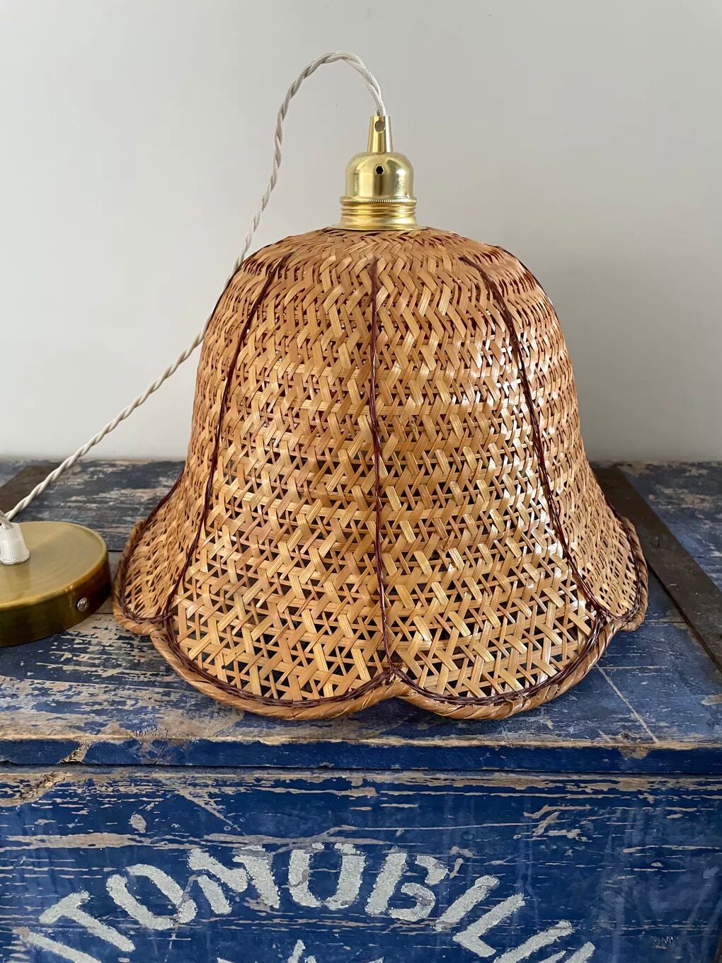 Vintage suspension in electrified braided wicker to nine