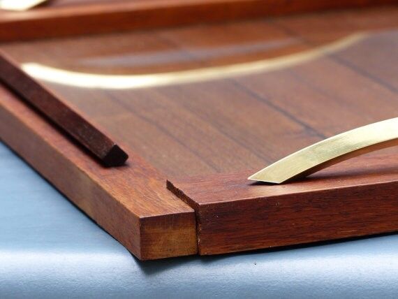 Tray wood and brass vintage