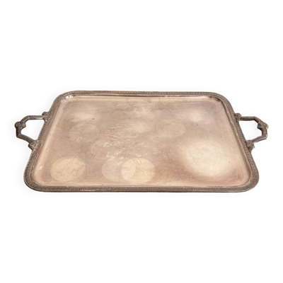 Grand Plateau Métal Argenté Anse Poigné Style Louis XV Coquille