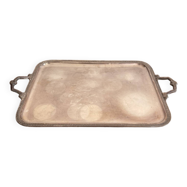 Grand Plateau Métal Argenté Anse Poigné Style Louis XV Coquille