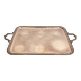 Large Silver Metal Tray with Handle in Louis XV Shell Style