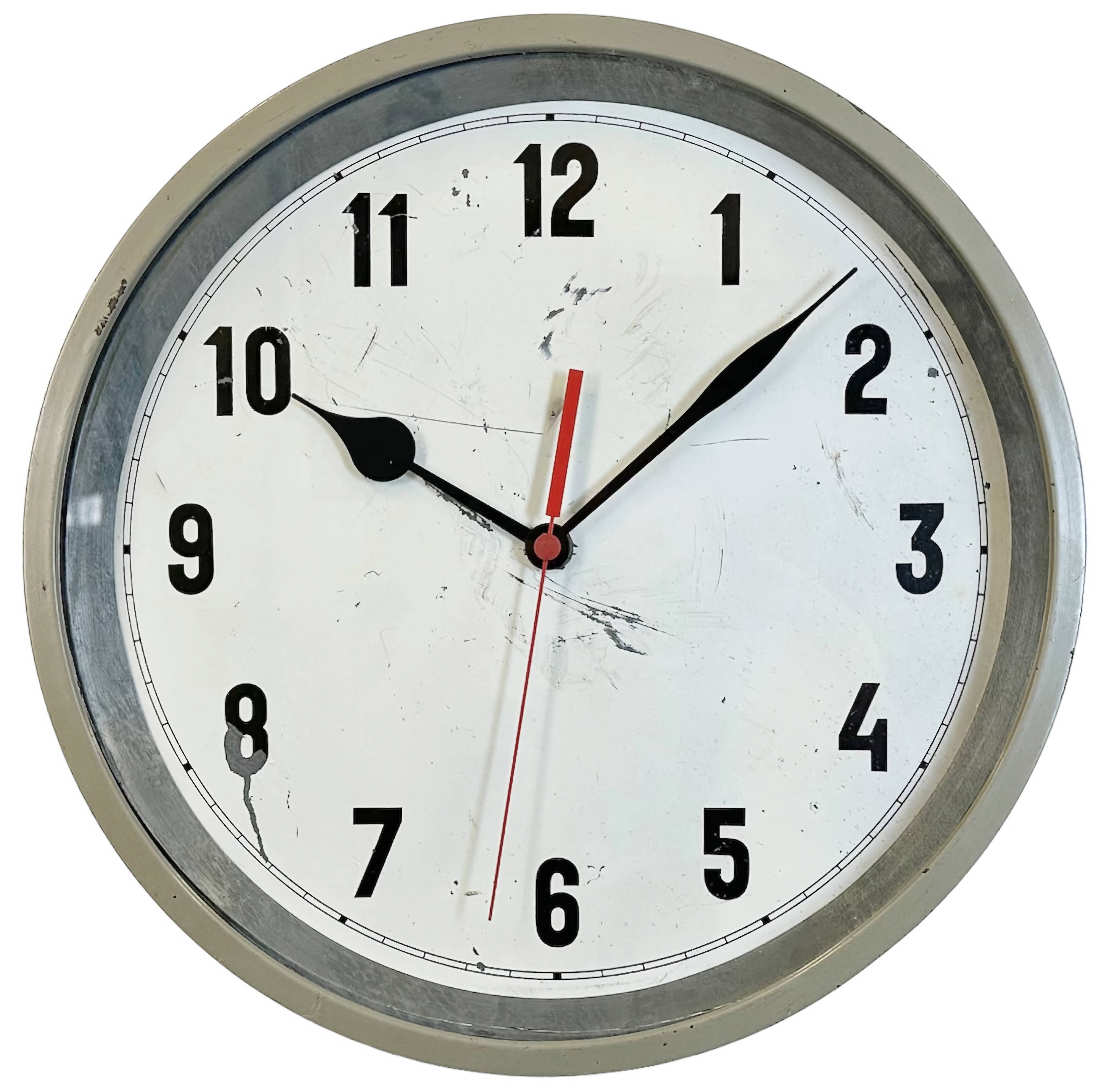 Grey Industrial Factory Wall Clock, 1950s