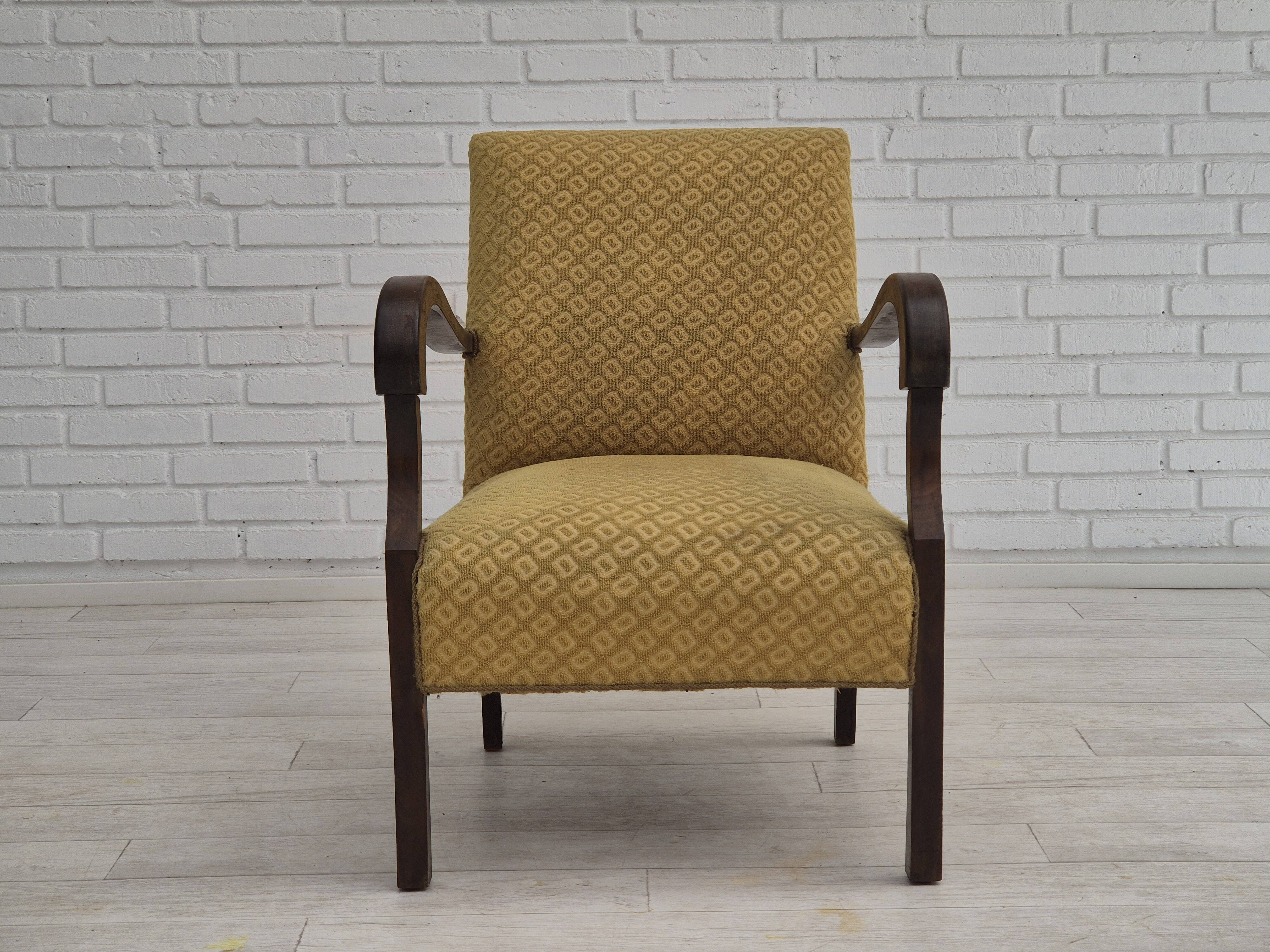 1950s, Danish design, armchair in original condition, furniture cotton/ wool fabric.