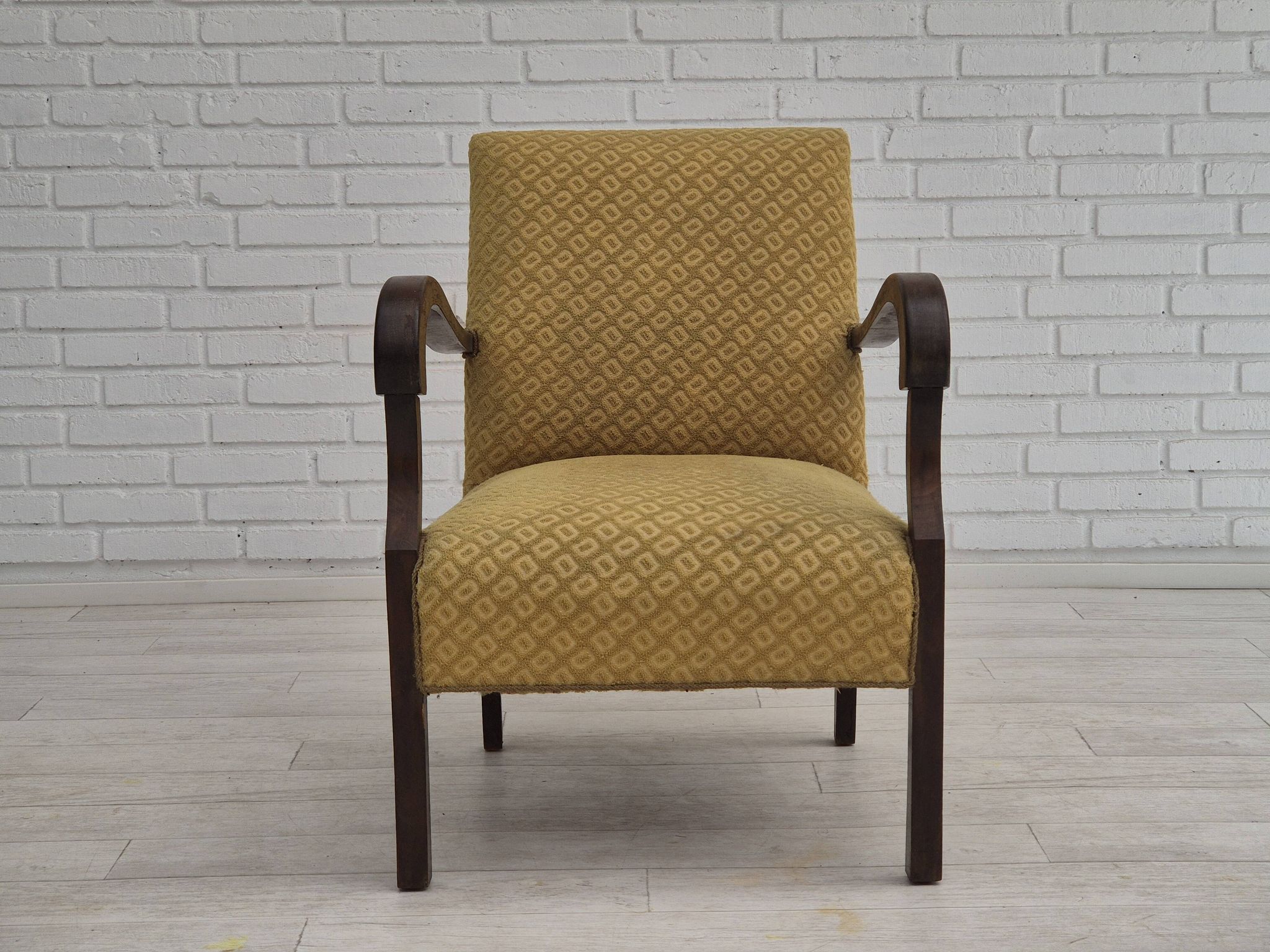 1950s, Danish design, armchair in original condition, furniture cotton/ wool fabric.