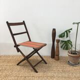 Chaise pliante ancienne en bois et tissu