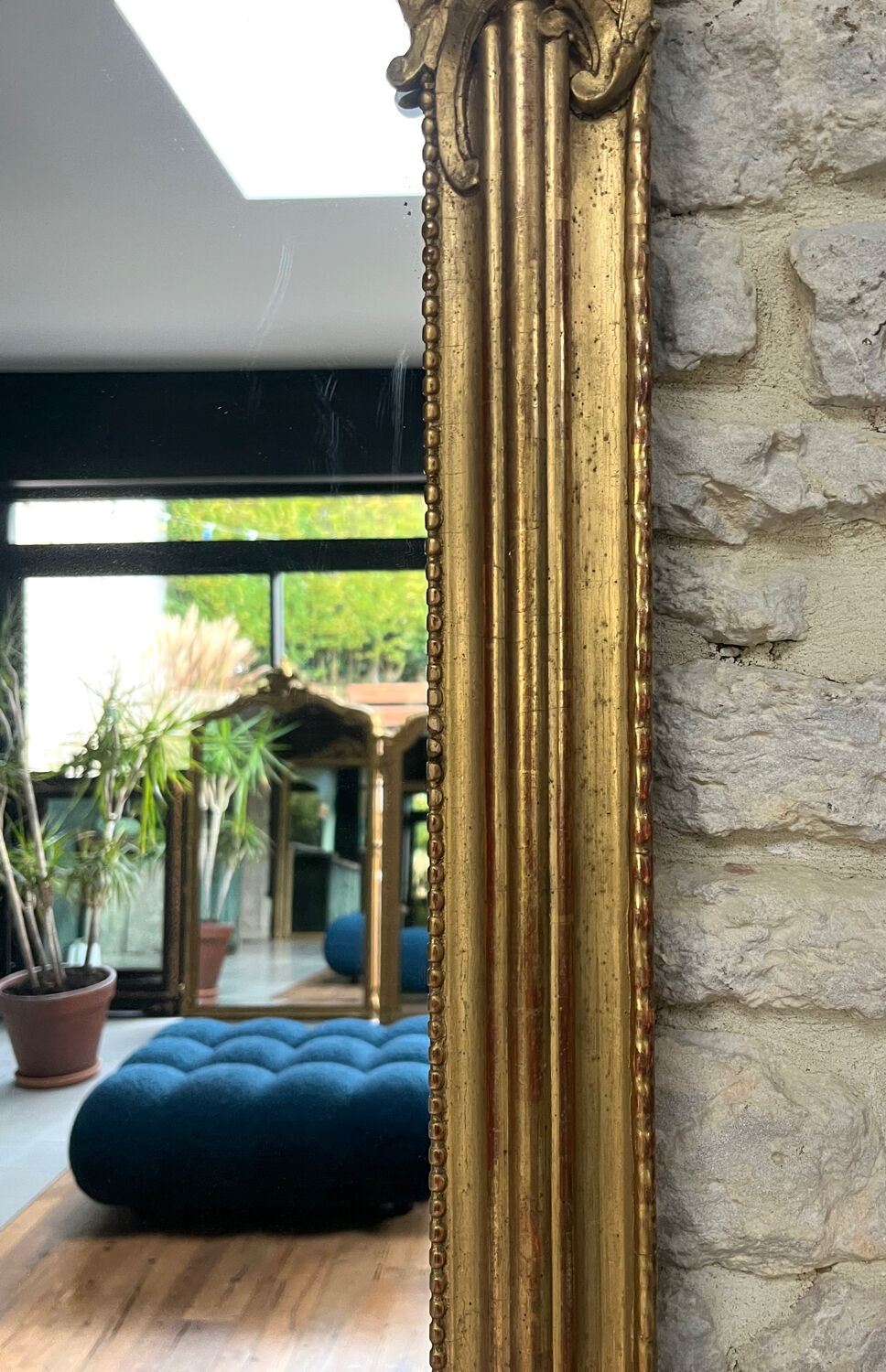 Louis-Philippe mirror gilded with gold leaf, mercury glass, 97.5cm