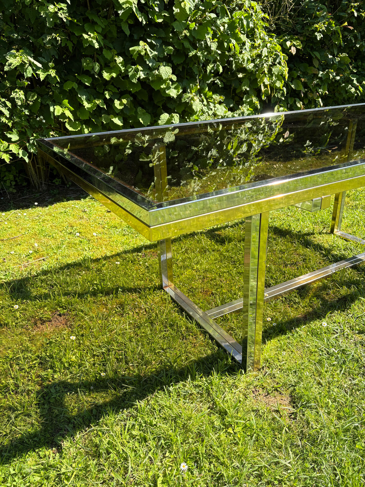 Vintage design dining table in smoked glass & chrome metal