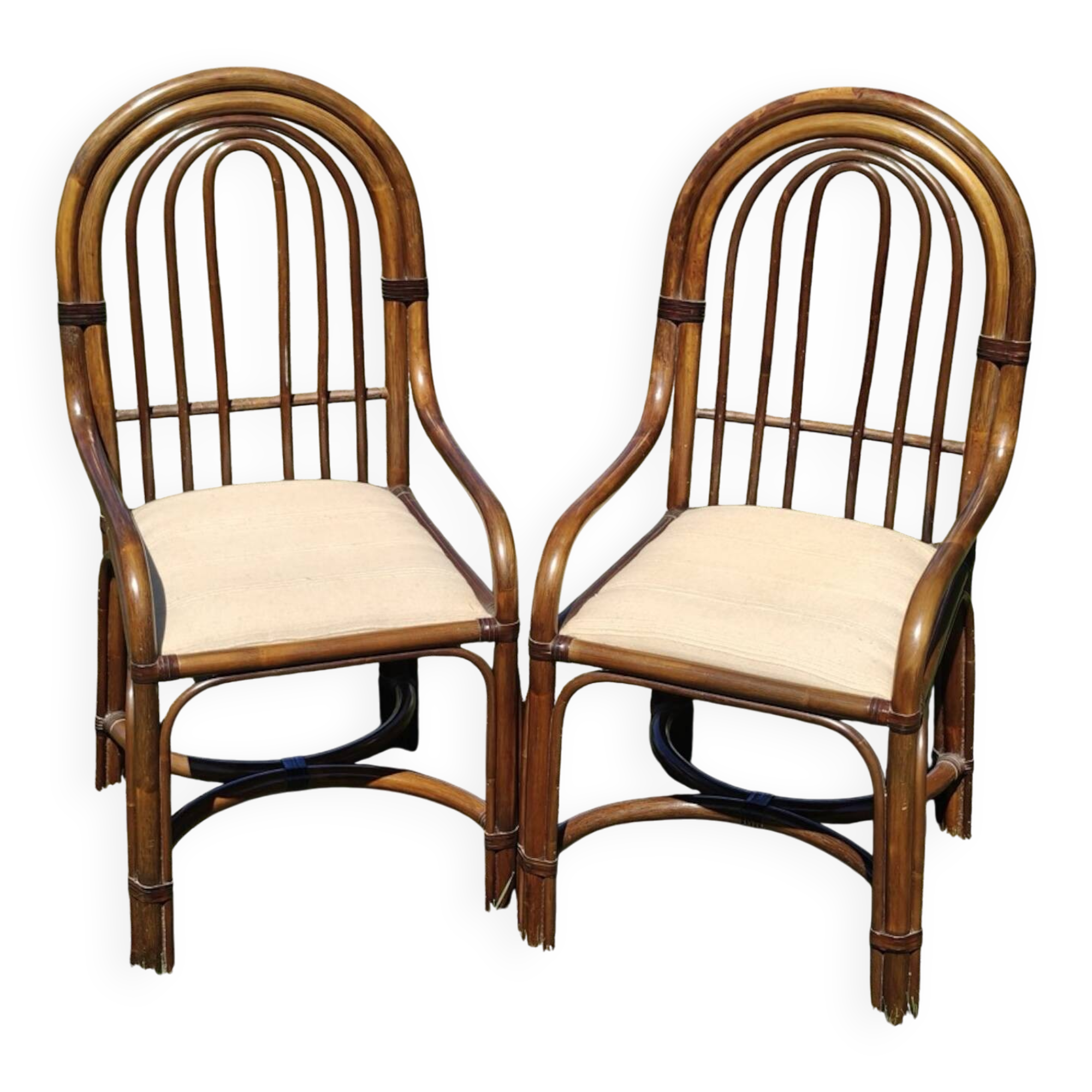 Fauteuil rotin, cannage vintage 1970