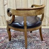 19th century French armchair in cherry wood and leather seat