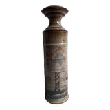 Large vintage stoneware vase with naive decor