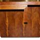 Very large contemporary desk made of yew burr wood.
