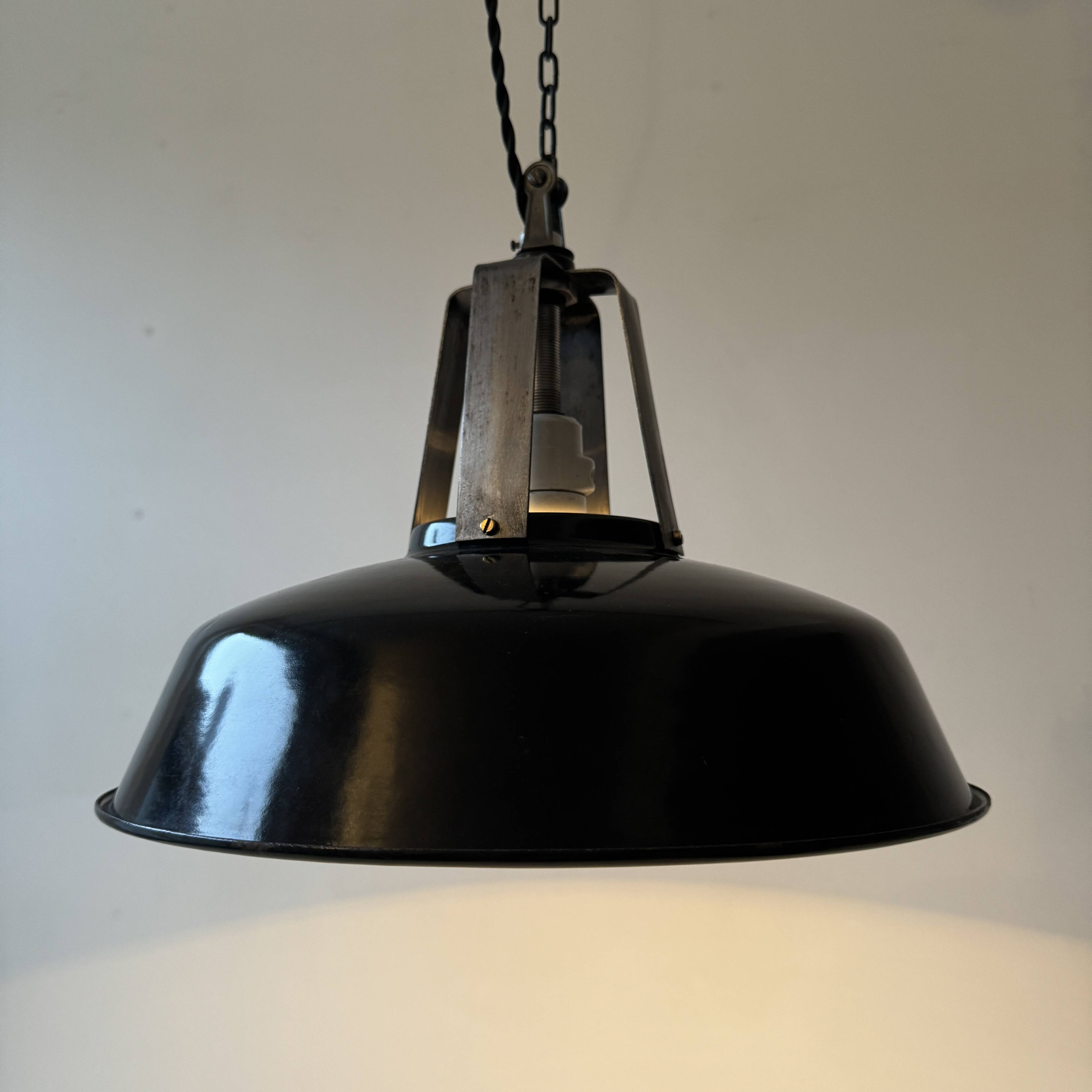 Old mazda enamelled industrial pendant 34.5 cm