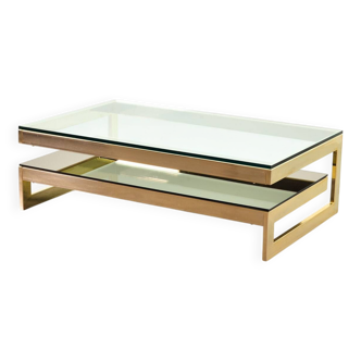 Table d'architecte Belgo-Chrom plaquée or 23 carats avec plateaux en verre, années 1970