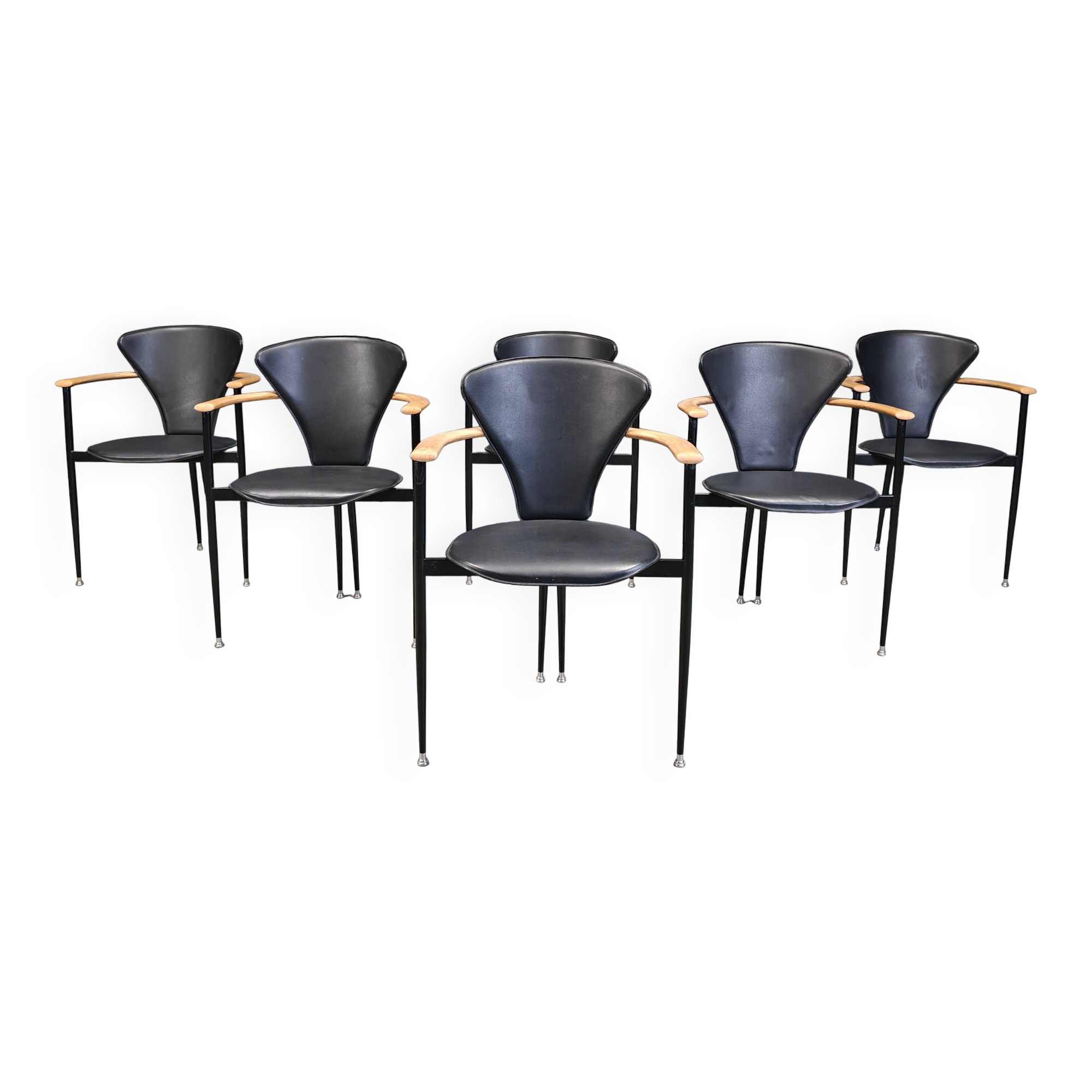 Vintage leather armchairs by Arrben Italy, 1980s - set of 6