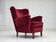 1960s, Danish armchair, cherry-red furniture velour, beech wood legs.