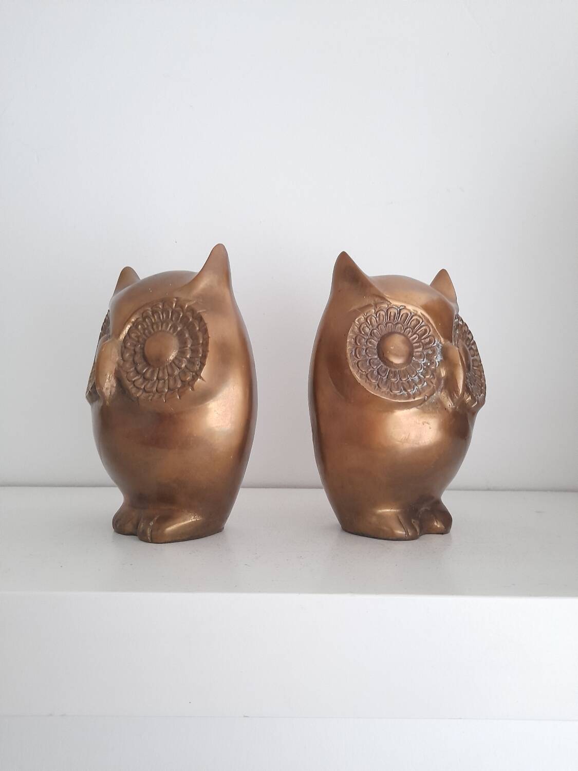 Pair of large brass owl bookends