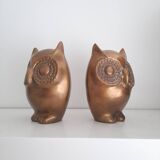 Pair of large brass owl bookends