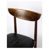 Ensemble de six chaises de table à manger de design danois en palissandre avec cuir noir