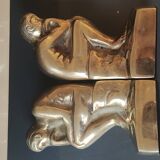 Pair of bookends inspired by Rodin's The Thinker. In gilt bronze