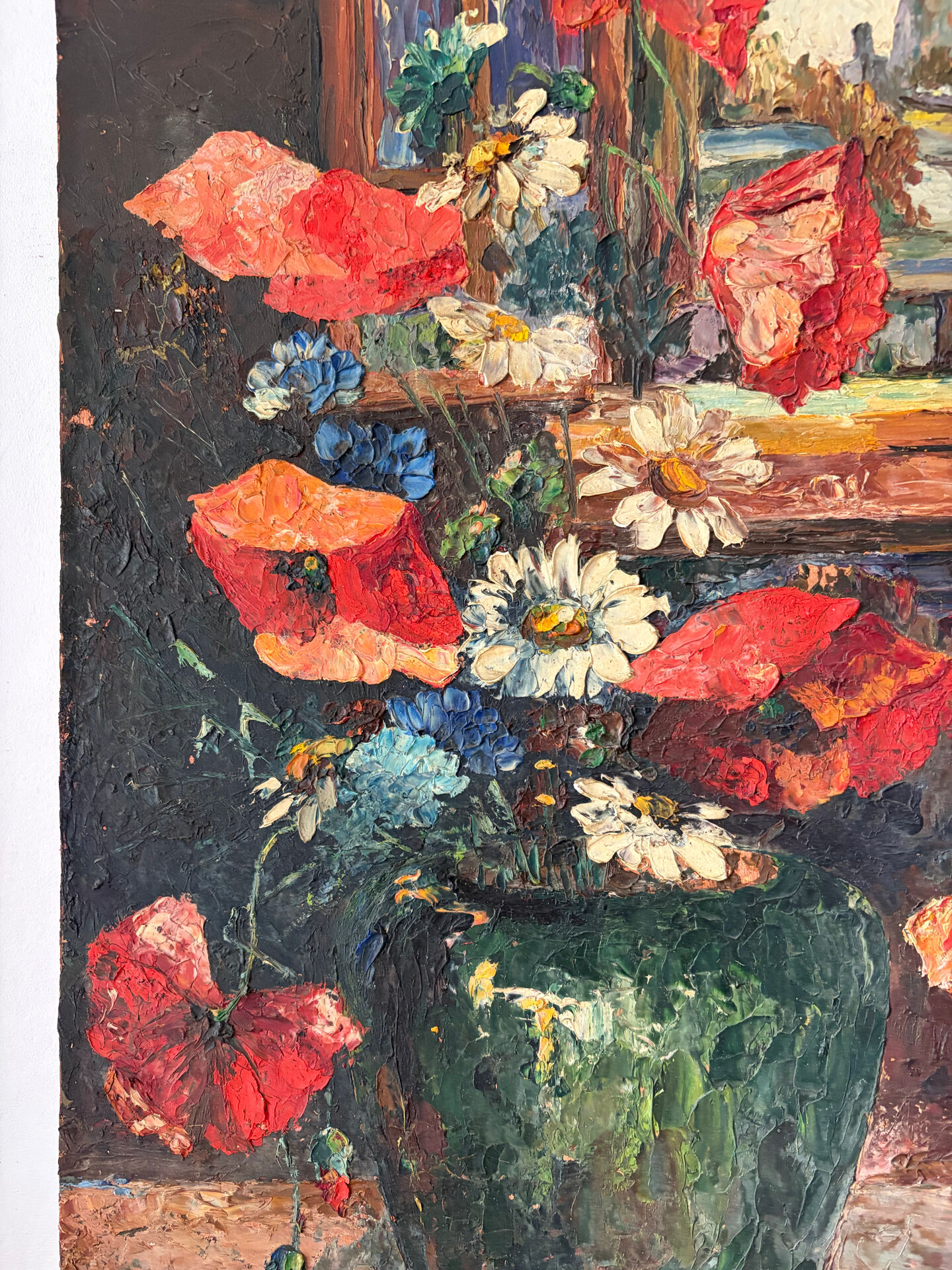 Wildflower bouquet, window with a view, oil on panel 1934