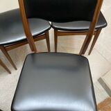 Set of 6 Scandinavian Skaï and teak wood chairs