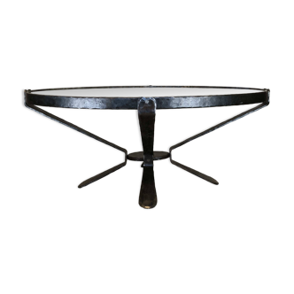Vintage brutalist coffee table in hammered iron.