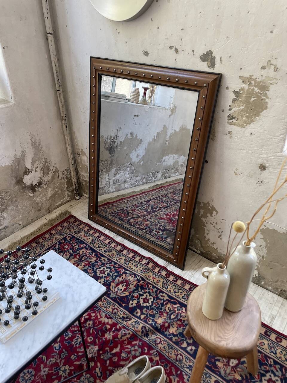 1900 wooden mirror with nails