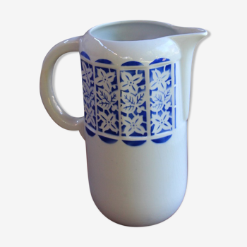 Luneville white and blue ceramic pitcher