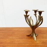 Vintage brutalist floral metal candlestick