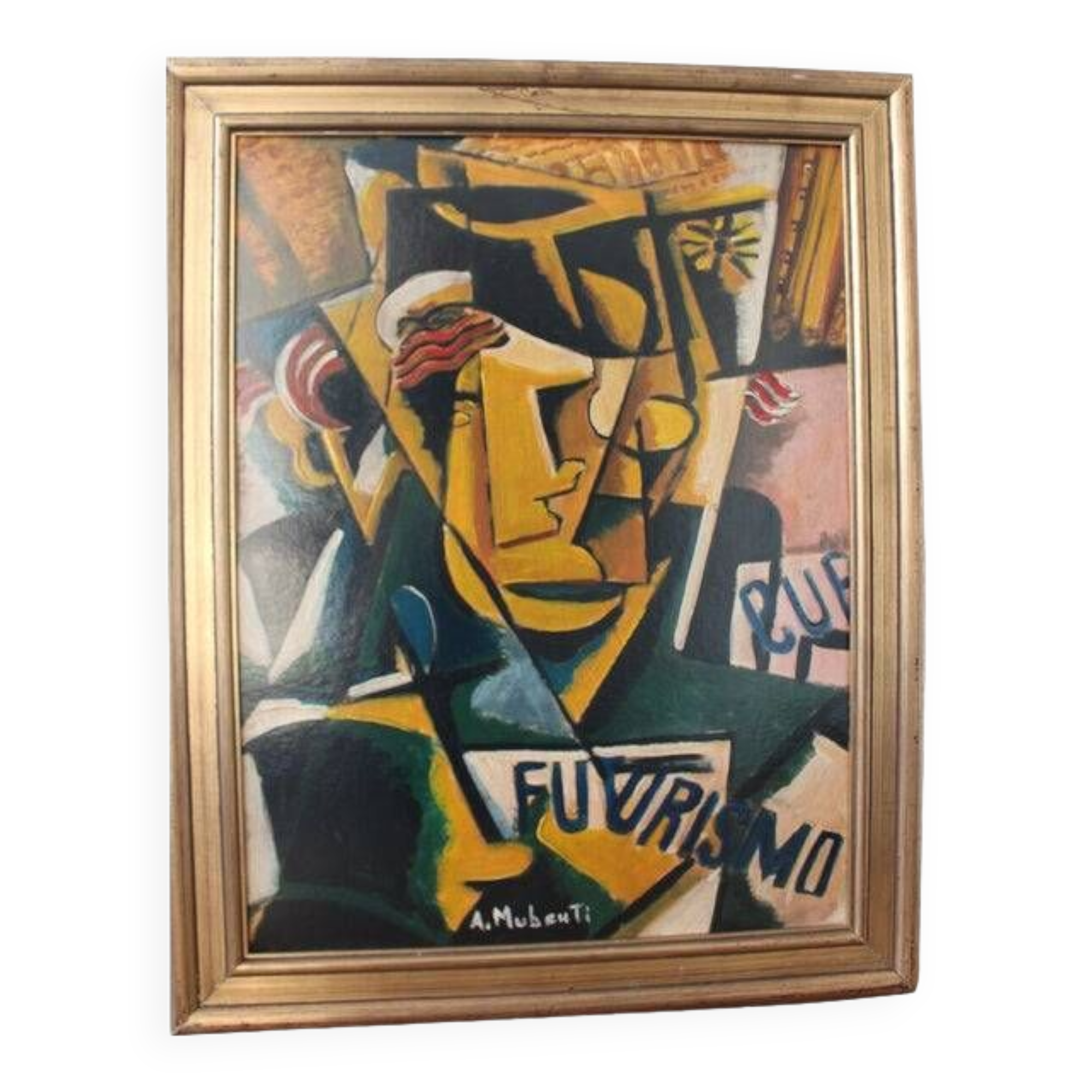 Mid 20th Century Cubist Portrait of Female Mixed-Media Painting