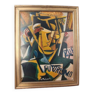 Mid 20th Century Cubist Portrait of Female Mixed-Media Painting