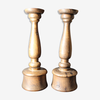 Pair of wooden candlesticks