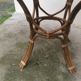 Table in rattan and smoked glass - 3 chairs