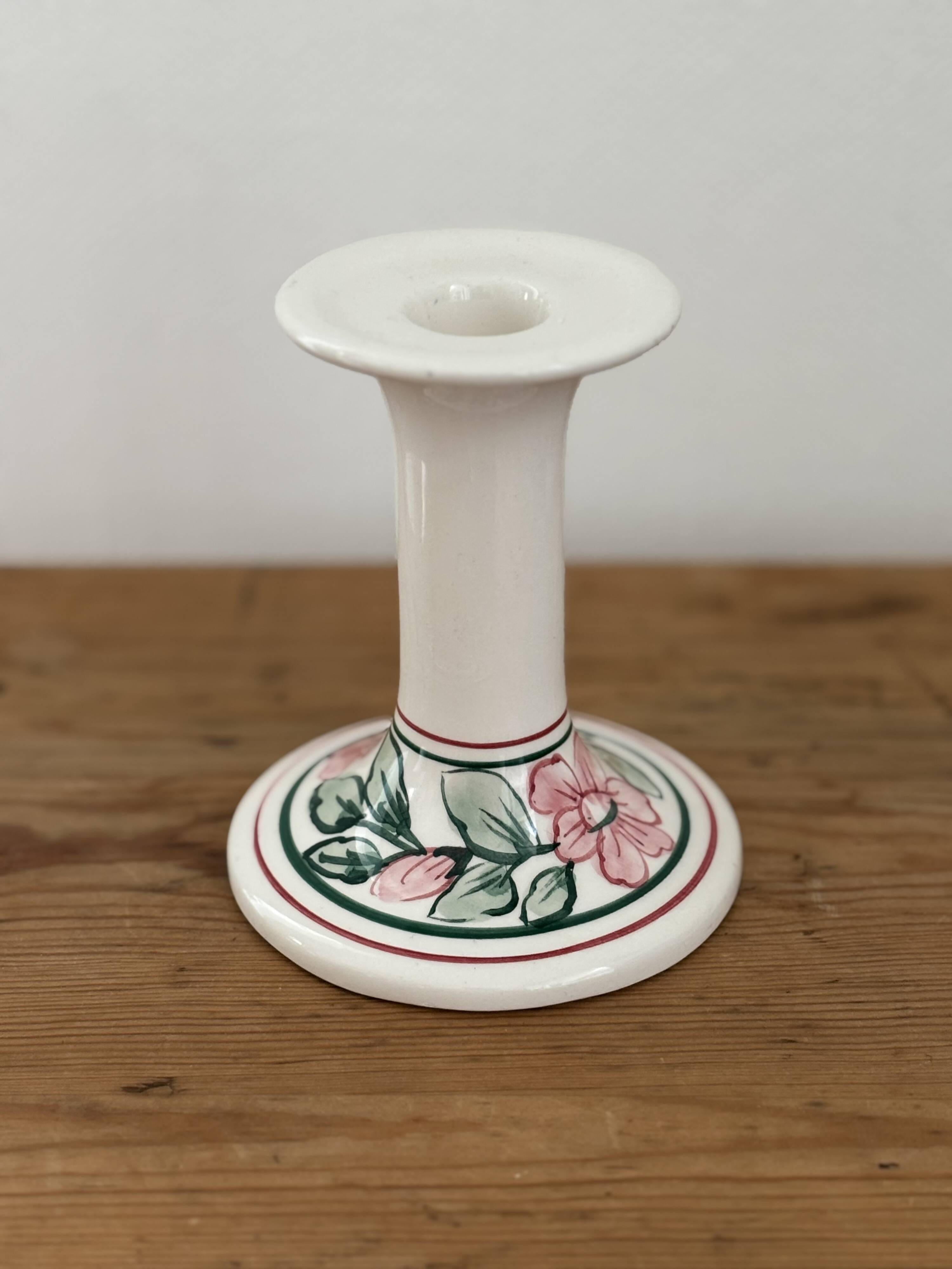 Pair of hand-painted English porcelain candlesticks