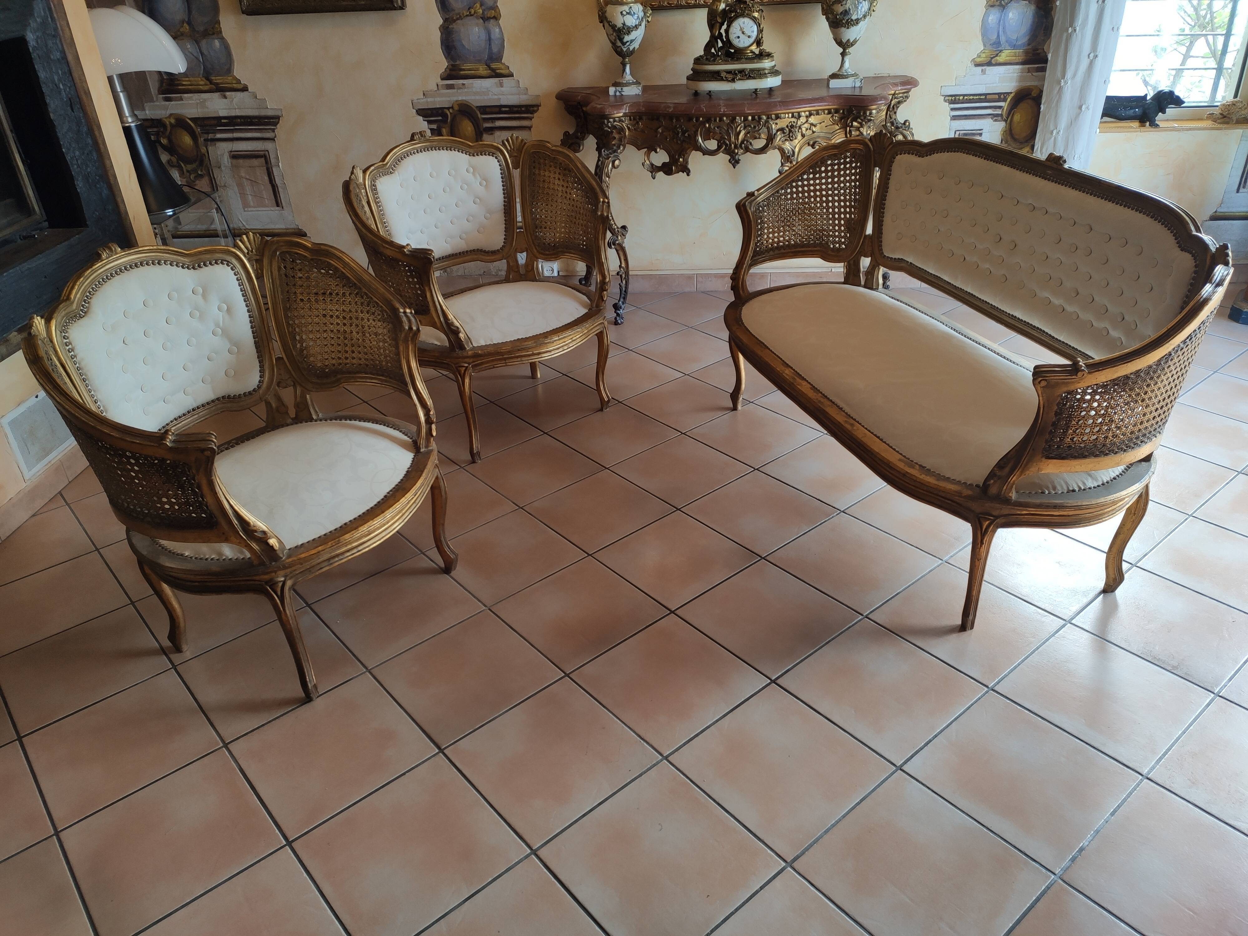 Salon Louis XV three pieces in golden wood
